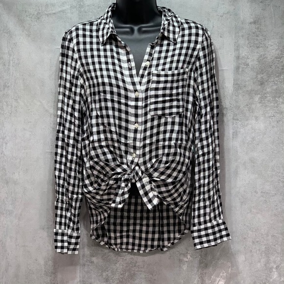 Abound Tops - Abound Black/White Annet Check Weekend Tie Front